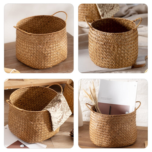Panier à linge tressé pour composition florale de bureau 2