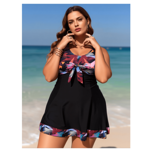 Women's Plus Size Tropical Print Tankini Set 2-Piece