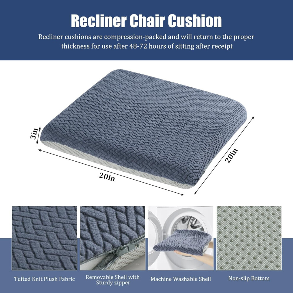 Tufted Furry Recliner Seat Cushion 20X20in Thick Foam 962029894889