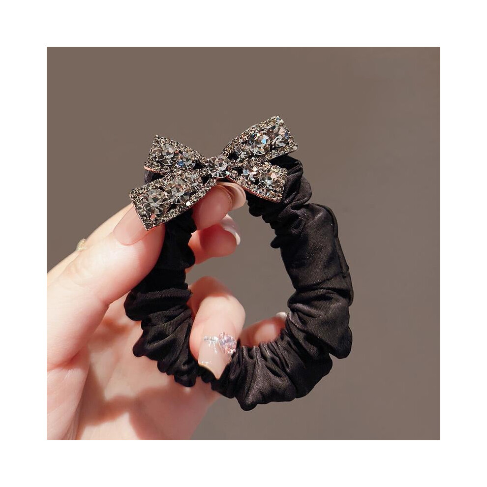 Rhinestone bow scrunchies women elastic hair ties 6 pcs