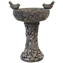 Baño para pájaros de hormigón gris de estilo vintage con inscripción de gorrión