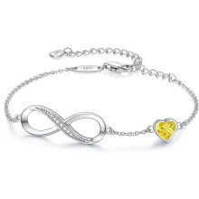 Infinity Herz-Geburtsstein-Charm-Armband aus 925er Sterlingsilber
