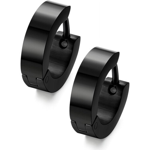 Pendientes de aro pequeños de acero inoxidable negro (1 par)