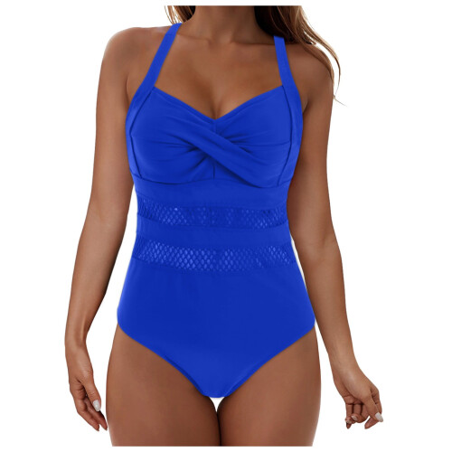 Women's Solid Ribbed Monokini Swimsuit Scoop Neck Low Back