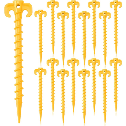 Gele plastic tentstokken, extra stevig, 16 stuks