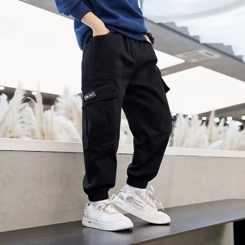 Pantalon cargo de jogging pour garçon, coupe ample, taille élastique et poches