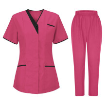 Women's scrubs set V-neck tunic and pants hot pink S