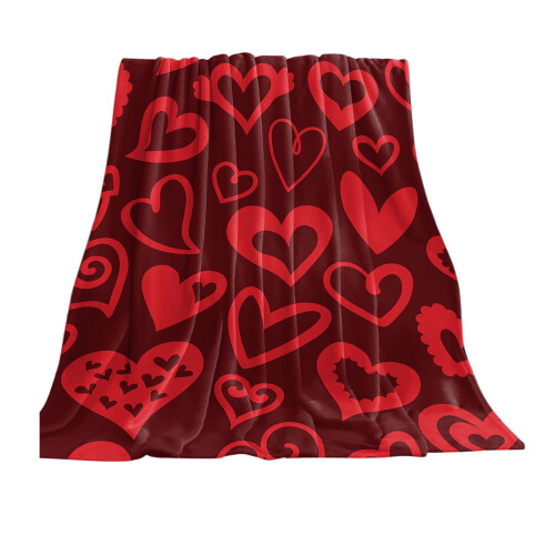 Valentine's Throw Blanket Romantic Red Fleece with Heart 1