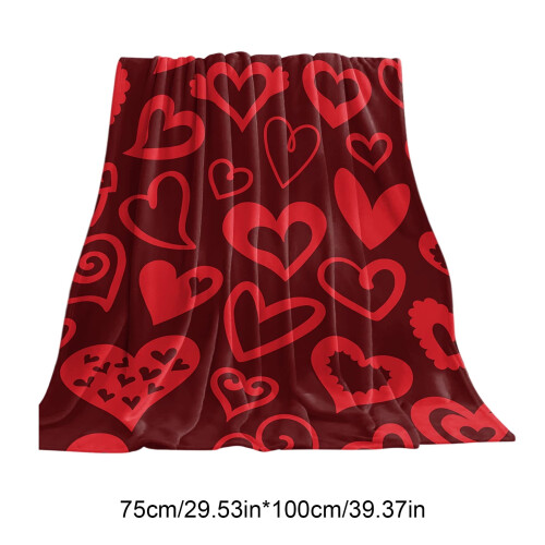 Valentine's Throw Blanket Romantic Red Fleece with Heart 2