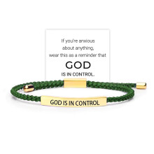 God Is In Control Tube Bracelet, Handmade Braided Adjustable Stainless Steel Inspirational Bracelet for Women & Men – Gold-Green