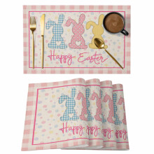 Set di 8 tovagliette pasquali con disegno di coniglietti blu, rosa e gialli