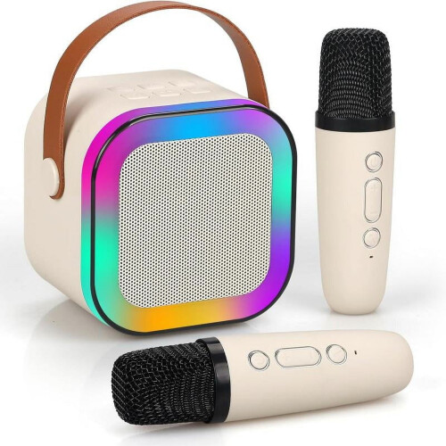Mini karaoke machine with 2 wireless microphones