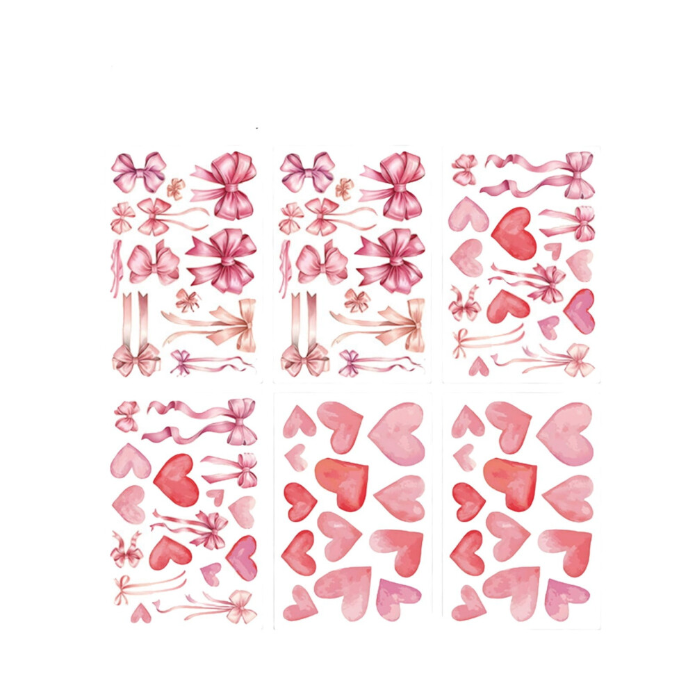 Bow And Heart Wall Stickers Valentine's Day Decor 6-Piece 900223205711