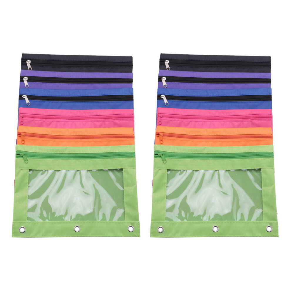 12 Pieces Ring Binder Pouch Pencil Bag With Holes 3-Ring Zipper Pouches With Clear Window (6 Colors) 6032936278370