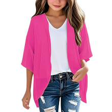 Girls Chiffon Cardigan Puff Sleeve Loose Beach Cover-Up Top