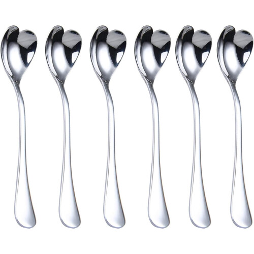 Mini colheres de café em formato de coração, 12,4 cm (4,9 polegadas), aço inoxidável 18/10.