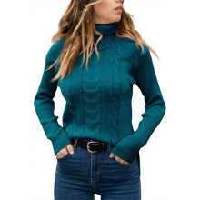 Women's Cable Knit Turtleneck Sweater Blue XS