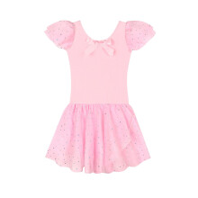 Ballet Leotards for Girls Pink Short-Sleeve Skirt Outfit