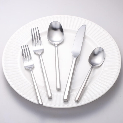Matte Gold Flatware Set Hexagon Handle 20-Piece
