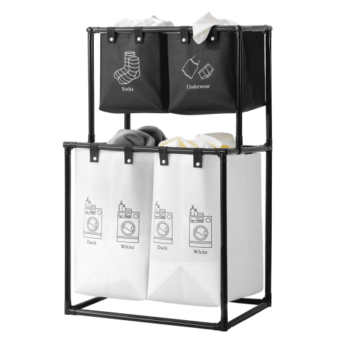 Cesto de ropa sucia plegable con asas y 2 compartimentos