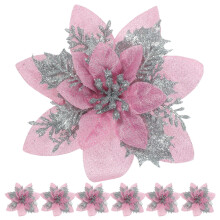 Poinsettia flower clips pink decorative 12 pcs