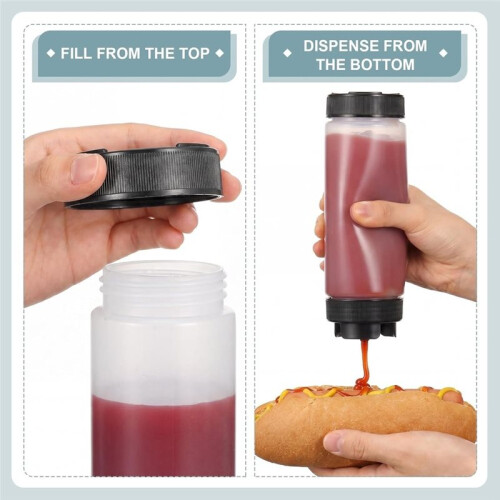4 Pcs 16Oz Condiment Squeeze Bottles Inverted Plastic Squeeze Bottle for Sauces Refillable Tip Large Valve Dispenser 2