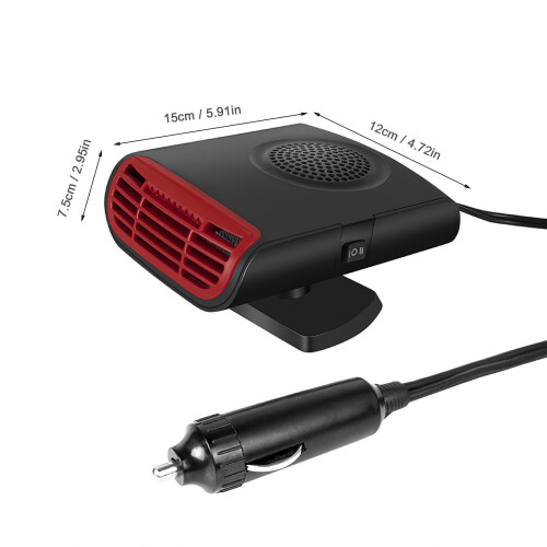 Black Vehicle Space Heater 12V 200W with Defrost, Defog and 2