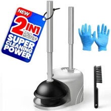 Ensemble brosse et ventouse pour toilettes gris foncé 2 en 1