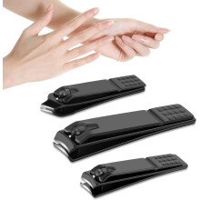 Juego de cortaúñas negro de 3 piezas, afilado, para adultos.