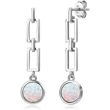 18K White Gold Plated Opal Dangle Earrings 925 Silver