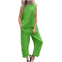 Conjunto de agasalho feminino em algodão, blusa regata lisa e
