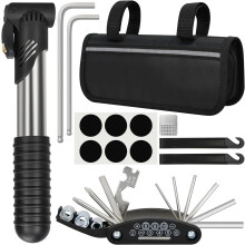 Kit de réparation vélo avec pompe et clés Allen (16 pièces)