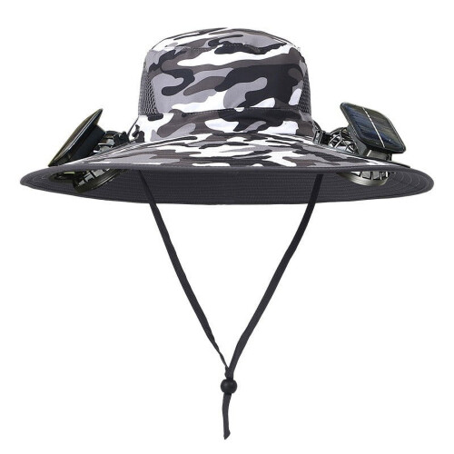 Sombrero con ventilador solar de ala ancha con alimentación USB y solar.