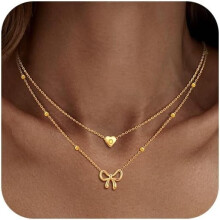 Collar gargantilla con lazo dorado en forma de corazón para mujer, chapado en oro de 14 quilates.