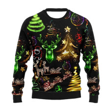 Sweat-shirt à manches longues et col rond pour homme, imprimé Père Noël