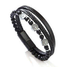 Bracciale da uomo Tiger's Eye in pelle intrecciata con chiusura magnetica