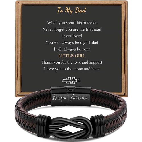 Pulseira masculina de couro trançado marrom, tamanhos 7,5/8,5/32 polegadas.