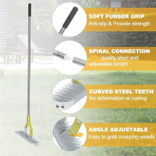 Thatch Rake Dethatcher - 15-Inch Wide Lawn Rake, Stainless Steel Adjustable Handle Garden Rake