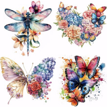 Butterfly Flower Iron-On Transfers4PCS