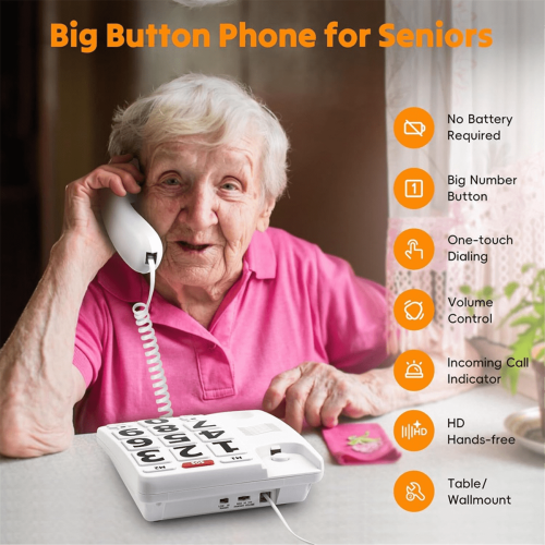 Fasttelefon med store knapper for eldre med visuell eller 2