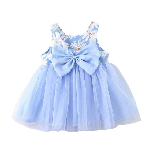 UFOUND Mädchen-Sommerkleid mit Blumenmuster, ärmellos, Rüschen, Schleife 2