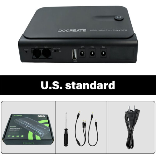 Docreate TTAKA7 36W DC1036L UPS Uninterruptible Power Supply with 18650 Replaceable Battery US Plug 1