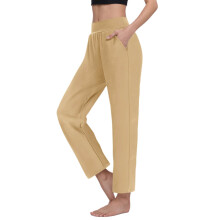 Damen-Yogahose, einfarbig, mittelhoch geschnitten, weites Bein, knöchellang