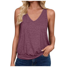 Women's Tank Tops Purple Flowy Peplum Sleeveless V-Neck