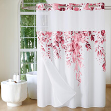 Duschdraperiset i eukalyptus med snäppfäste och genomskinligt fönster upptill, ringlös tvättbar duk, 180x180 cm – kompatibel med