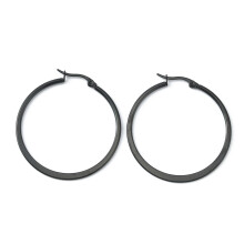 Brincos de argola achatados em aço inoxidável 304, pretos, 42x40x2mm