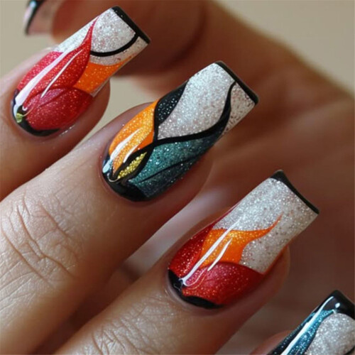Unhas postiças brilhantes com cobertura total, 24 peças.
