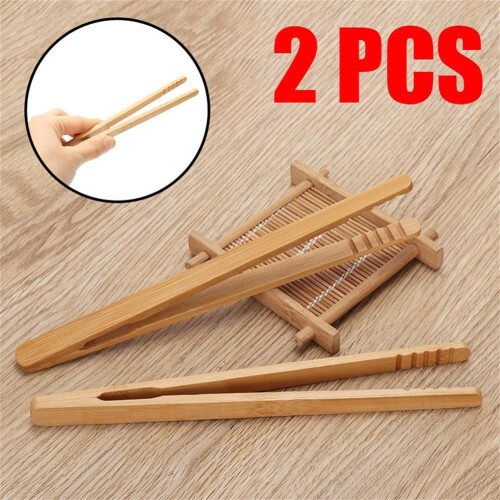 Pinzas de bambú para alimentos, 18 cm, 2 piezas 2