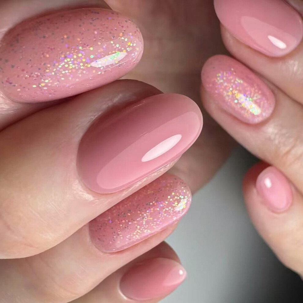 Glitter press-on nails oval short glossy acrylic 24 pcs