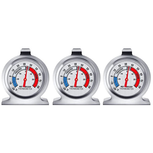 Fridge Thermometer with Large Dial Red Indicator 3-Pack